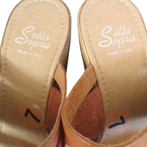 Sotta Sopra Pink and Orange Leather Platform Wedge Sandals Size 7 - Picture 5 of 11